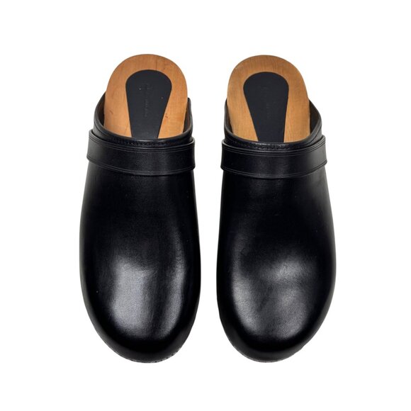 Isabel Marant Thalie Leather Clogs SZ 38 Black Wood Soles Studs Dutch Swedish - Picture 9 of 16